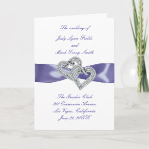 Bröllopsprogram för lila Blue Diamond Hearts Kort