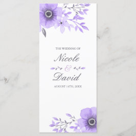 Bröllopsprogram för lila och Grått Blommigt Program