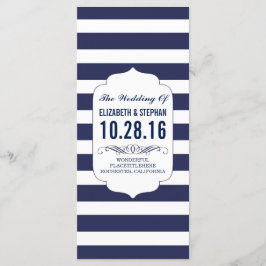 Bröllopsprogram för marin och vit rand chic program