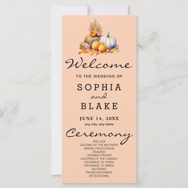 Bröllopsprogram för Orange av orange och vitpumpor (Framsida)