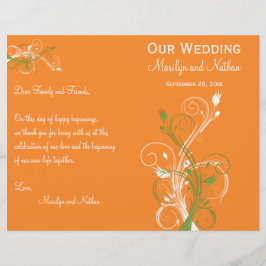 Bröllopsprogram för orange, Grönt och vit Blommigt