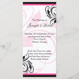 Bröllopsprogram för Rosa Blommigt Rulla, svart och Program