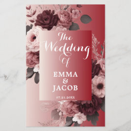Bröllopsprogram för Rosa Burgundy-Blommigt