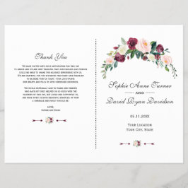 Bröllopsprogram för Rustic Burgundy  Rosa Blommigt