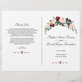 Bröllopsprogram för Rustic Burgundy Rosa Blommigt