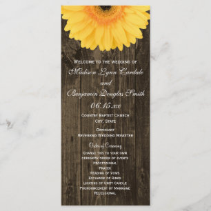 Bröllopsprogram för Rustic Wood Gult Gerber Daisy Program