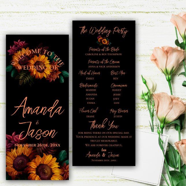 Bröllopsprogram för söt av Blommigt för  av rostfr Inbjudningar (Pretty Rustic Burnt Orange Floral Wedding Program)