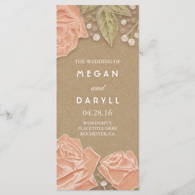 Bröllopsprogram för spädbarns utandning och Rosa r Program (Framsida)