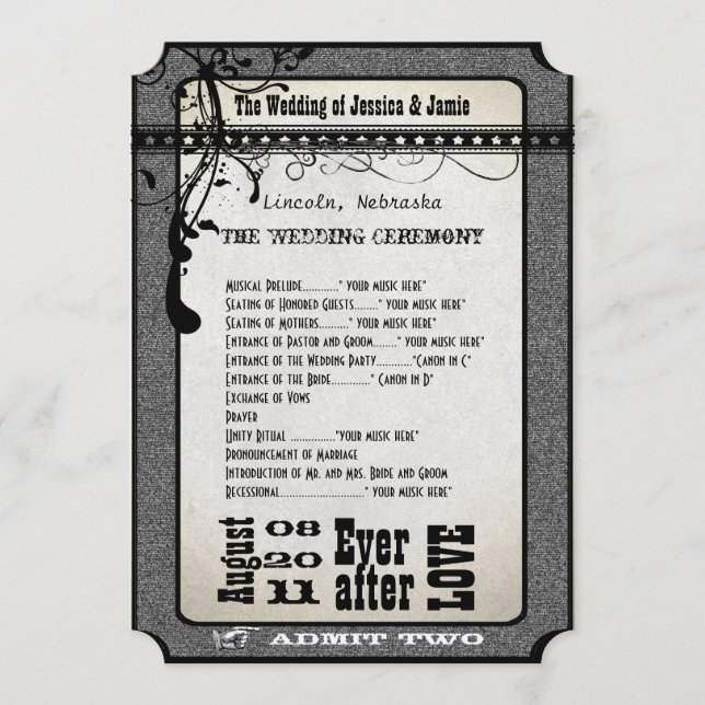 Bröllopsprogram för spellack, metallisk Silver Program (Framsida)