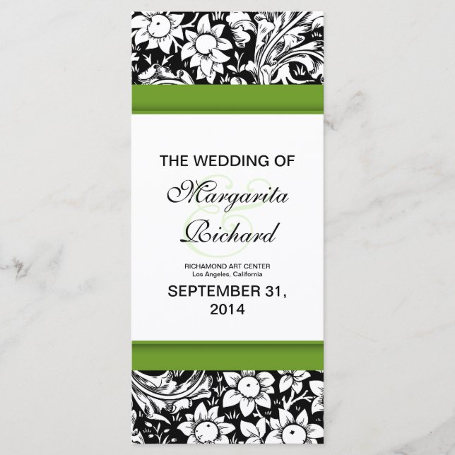 bröllopsprogram för svart och vit blomma program (Framsida)