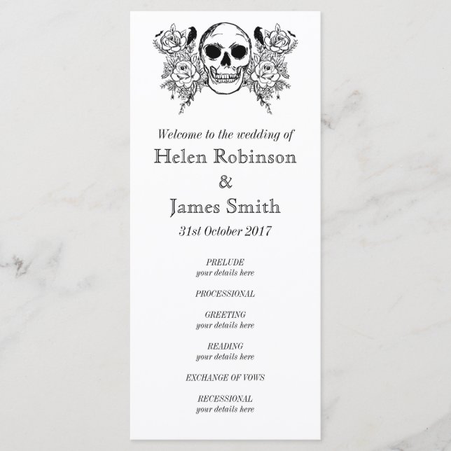 Bröllopsprogram för tatuering av enokroma Blommigt Program (Framsida)