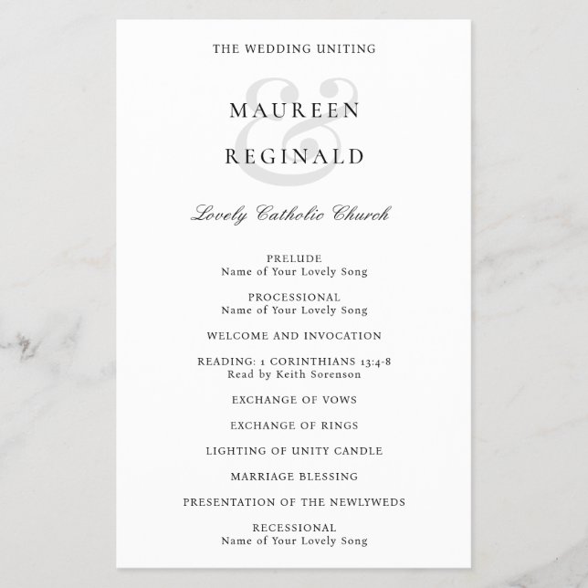 Bröllopsprogram för traditionell budget (Framsidan)