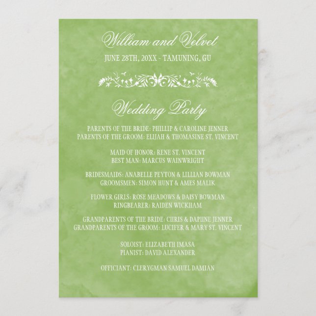 Bröllopsprogram för vattenfärg program (Framsida)