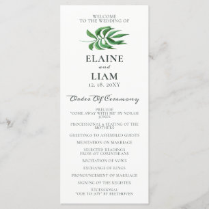 Bröllopsprogram för vattenfärgsolja, flytande grön program