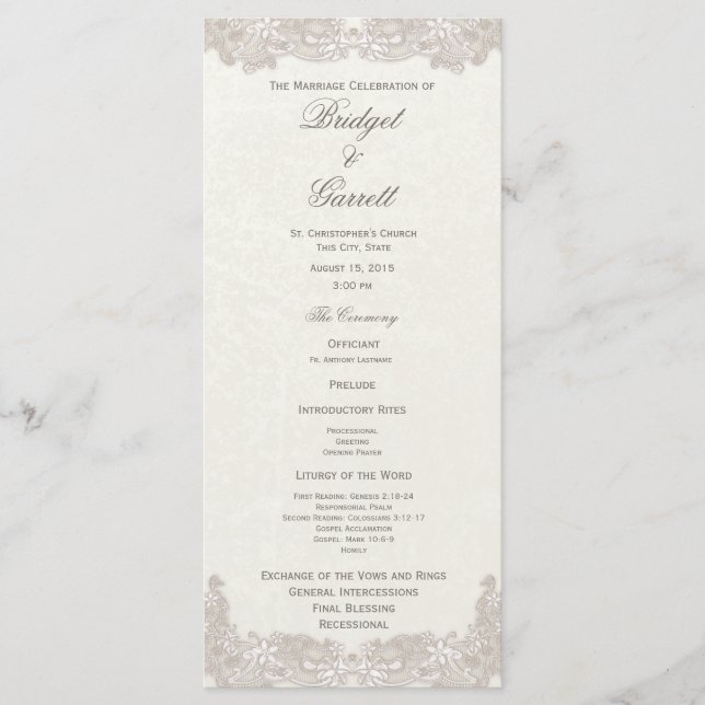 Bröllopsprogram för viktoriansk Blommigt Program (Framsida)