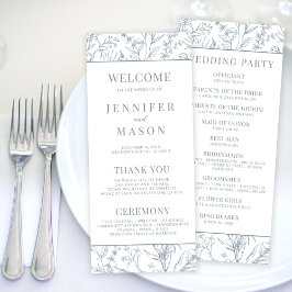 Bröllopsprogram för viktoriskt Fransk, blått blomm