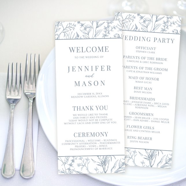 Bröllopsprogram för viktoriskt Fransk, blått blomm (Skapare uppladdad)