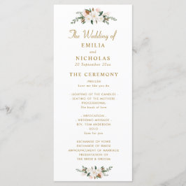 bröllopsprogram för vit och guld magnolia blommigt program