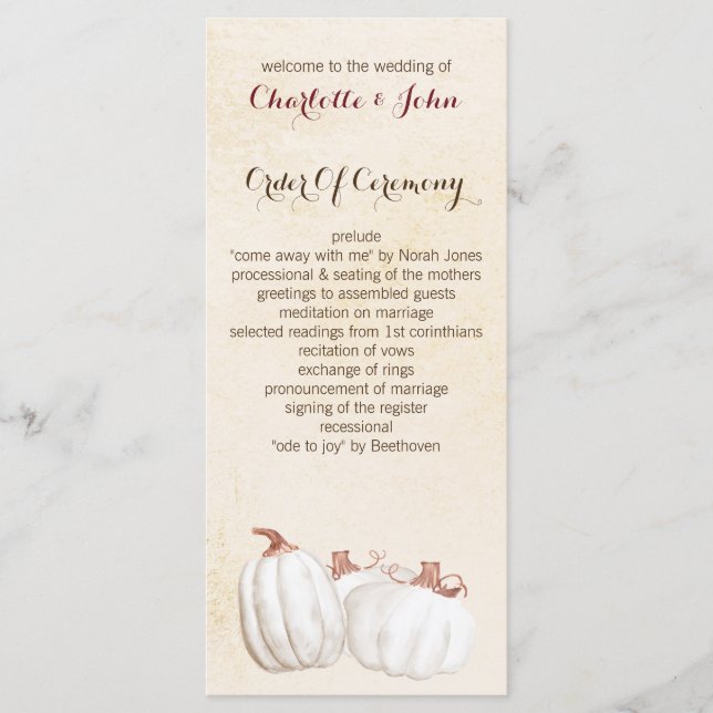 bröllopsprogram från vita pumpor faller program (Framsida)