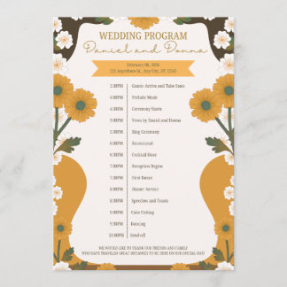 Bröllopsprogram – Gul och vit blomsterkant Des Program