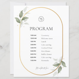 Bröllopsprogram – Guld Båge & Grön Botanisk Design