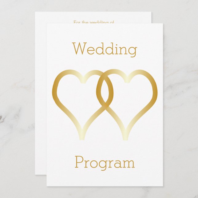 Bröllopsprogram Guld Hearts Program (Fram/baksida)