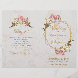 Bröllopsprogram Guld Rosa Orkidéer Marmor Geometri