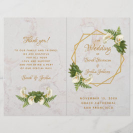 Bröllopsprogram Guld Vita Marmor Calla Liljor