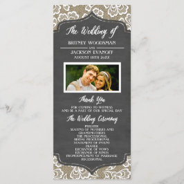 Bröllopsprogram i Photo Chalkboard Burlap Snöre Program