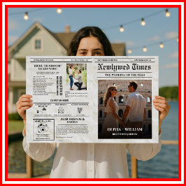 Bröllopsprogram i tidningsformat Vintage Unik Tids Kort