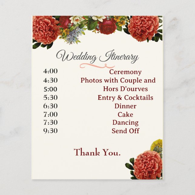 Bröllopsprogram, kontinent, BOHO Blommigt Retro (Framsida)