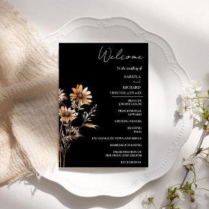 Bröllopsprogram-kort för elegant Black Wildblomma