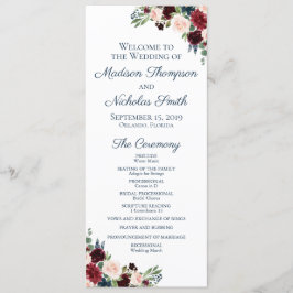 Bröllopsprogram-kort med marsala blommor program