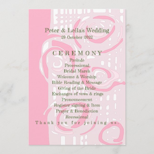 Bröllopsprogram Kultur Mosaic Blommigt Rosa 1 Program (Framsida)