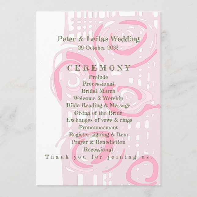 Bröllopsprogram Kultur Mosaic Blommigt Rosa 2 Program (Framsida)