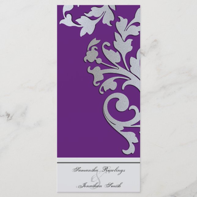 Bröllopsprogram - Lila Silver Gnistra Swirl Program (Framsida)