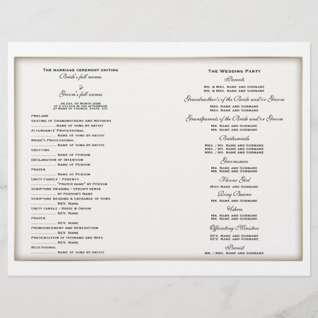 Bröllopsprogram mall (två) (Framsida)