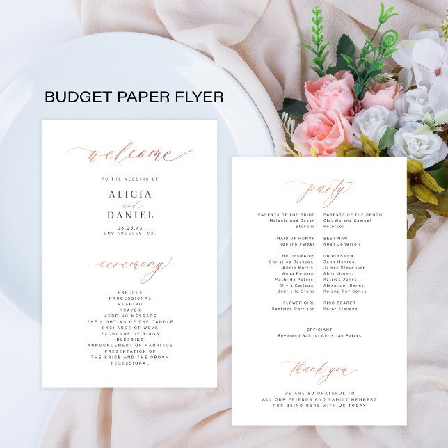 Bröllopsprogram med budget roséguld elegant skrivs (Skapare uppladdad)
