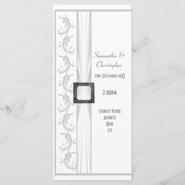 Bröllopsprogram med enkelt grått och vit kyrka program (Framsida)