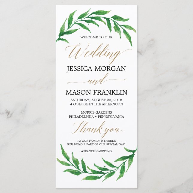 Bröllopsprogram med grönska - Ceremoniprogram Program (Framsida)