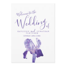 Bröllopsprogram med lila irisblomma konst