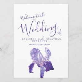 Bröllopsprogram med lila irisblomma konst program