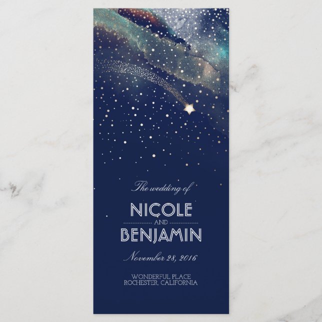 Bröllopsprogram med marscher och Guld som skjuter  Program (Framsida)