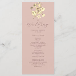 Bröllopsprogram med roséguld och blommor program