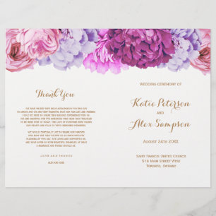 Bröllopsprogram med Söt Watercolor Flowers