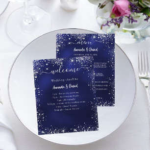 Bröllopsprogram Menu navy blue silver budget