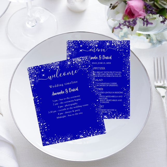 Bröllopsprogram Menu royal blue silver glitter (Skapare uppladdad)