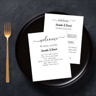 Bröllopsprogram Menu - vit svart budget