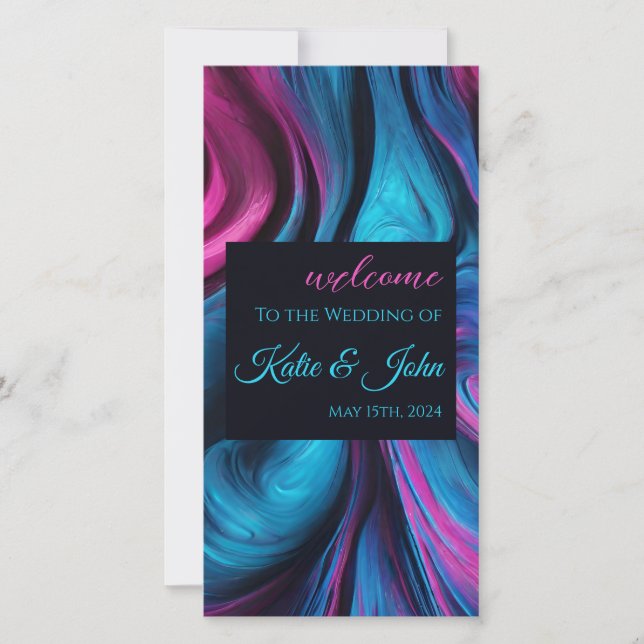 Bröllopsprogram-Modern Abstrakt Blue och Rosa- (Framsida)