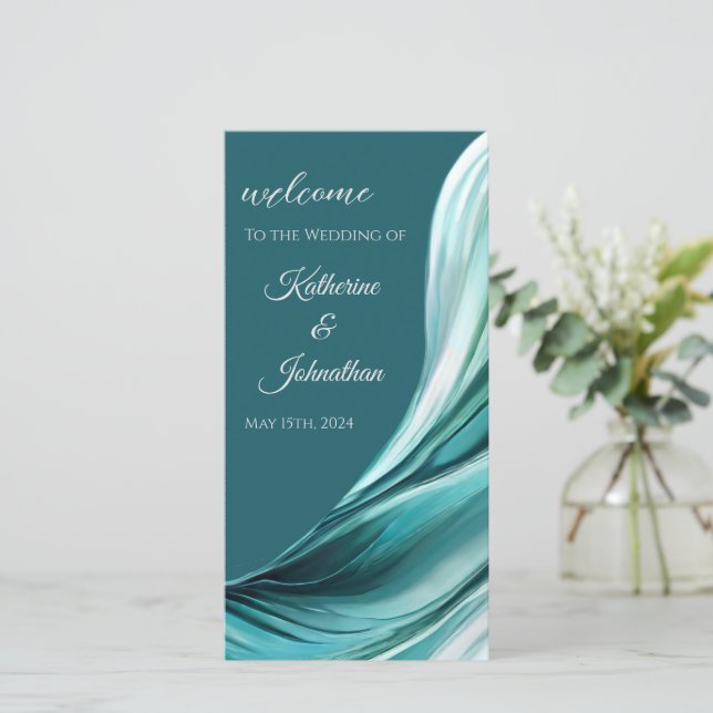 Bröllopsprogram-Modern Abstrakt Emerald Grönt- (Stående Fram)